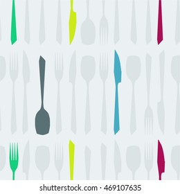 Colorful cutlery seamless vector background