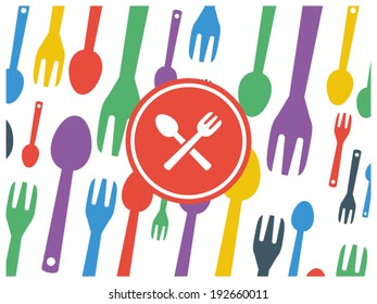 Colorful cutlery spoon and fork contemporary pattern. Vector illustration graphic template.