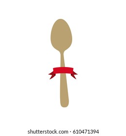 colorful cutlery spoon kitchen element with ribbon vector illustration
