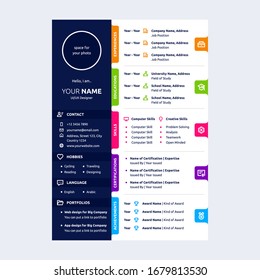 colorful cv design template with line icons