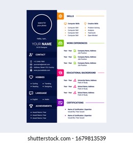 colorful cv design template with line icons