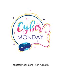 colorful cyber monday design with mouse device icon over white background, flat style, vector illustration