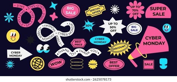 Colorful cyber monday sale elements for promotion and advertisement design.