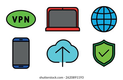 Colorido conjunto de iconos de ciberseguridad y Tecnología - estilo plano