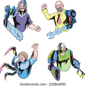Colorful cyborgs. Set of biomechanical vector illustrations.