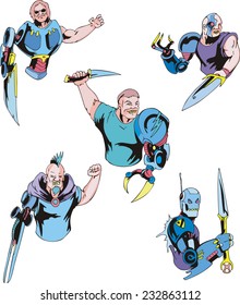 Colorful cyborgs. Set of biomechanical vector illustrations.