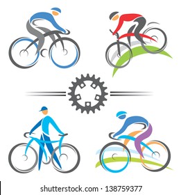 Colorful cycling and mountain biking icons. Vector illustrations.