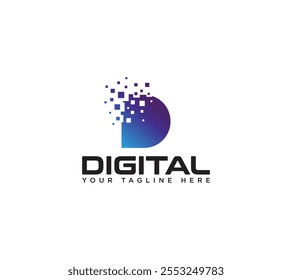 Colorful D letter digital pixel logo icon template for technology, Vector illustration.