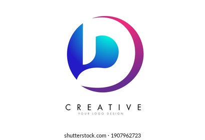 Colorful D Letter Logo Design with Creative Cuts and Gradient Blue and Pink Rounded Background. Creative D Icon.