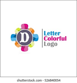 Colorful D letter vector logo template (sign, symbol, emblem, ornament, circle, flower)