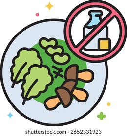 Colorful Dairy-Free Meal Icon with Salad, Beans, Mushrooms, and 
