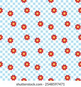 Margaridas coloridas padrão sem emenda. Plano de fundo com quadrado, tabuleiro de xadrez