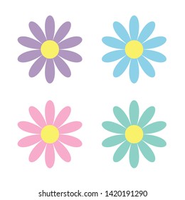 Colorful daisy chamomile icon set. Cute flower plant collection. Cute cartoon funny decoration element. Love card. Camomile icon. Growing concept.