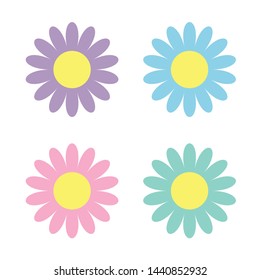 Colorful daisy chamomile icon set. Cute flower plant collection. Cute cartoon funny decoration element. Love card. Camomile icon. Growing concept.