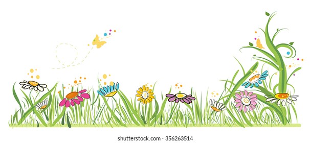 Colorful daisy field in spring time vector illustration