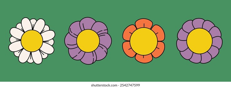 Colección colorida del Vector de la flor de la margarita en formato de EPS con los Elementos florales simples dibujados a mano para la decoración y el diseño