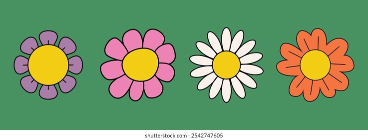 Colorful Daisy Flower Vector Collection in EPS Format with Simple Hand Drawn Floral Elements for Decoration and Design