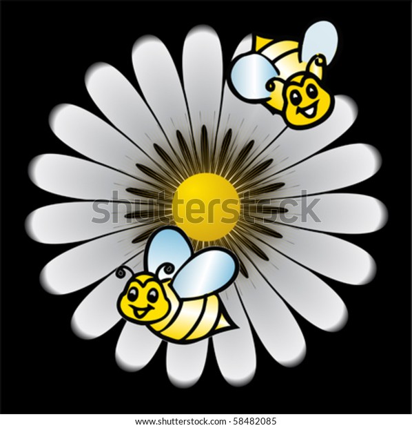 Colorful Daisy Meadow Bees Background Vector Stock Vector Royalty Free 58482085 Shutterstock