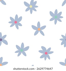 Colorful Daisy Repeat Pattern - Fun Floral Vector.  Seamless - Girls - Bright colors, simple, modern - Fabric design, stationery,
digital wallpapers, kids’ clothing, packaging, scrapbooking.