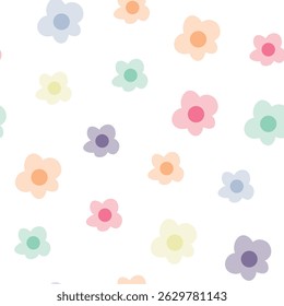 Colorful Daisy Repeat Pattern - Fun Floral Vector. Seamless - Girls - Bright colors, simple, modern - Fabric design, stationery,
digital wallpapers, kids’ clothing, packaging, scrapbooking.