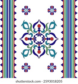 Colorful damask geometric seamless pattern Trible ornament. Boho ethnic pattern. Turkish tiles, Mexican pottery, wallpaper, fabric edge, and home decor.