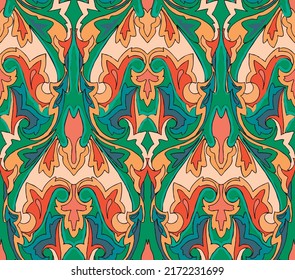 colorful damask pattern with vintage tapestry motifs, perfect for fabrics and decoration