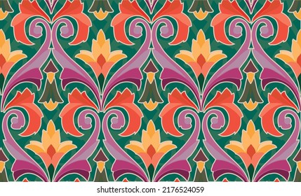 colorful damask pattern with vintage tapestry motifs, perfect for fabrics and decoration