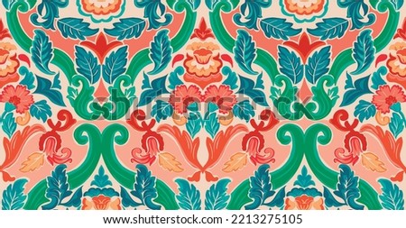 colorful damask pattern with vintage tapestry motifs, perfect for fabrics and decoration Stok fotoğraf © 