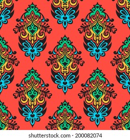 Colorful Damask Seamless Floral Vector Pattern Abstract Design