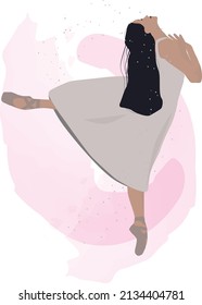 Colorful dance of a ballerina. ballerina in pointe shoes and a rose dress. for design and decoration.