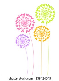 Colorful dandelion flowers. Vector illustration