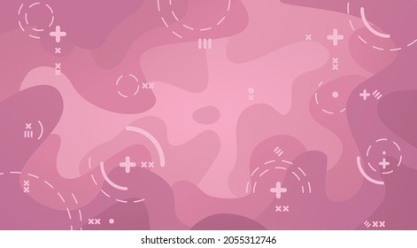 Colorful dark background with flowing shapes and geometric elements. Crosses, pluses, lines, dotted lines. Abstract modern design. Vector illustration.