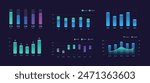Colorful dark bar chart, 3d visual histogram cylinder