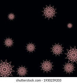 Colorful Dark Print Christmas Sharp Sky Wallpaper. MysteryGothic Black Cold Black Wallpaper. Girl Mandala New Year Folk Stars Background. Pink Winter Chaotic Snowflakes Winter Ornament.