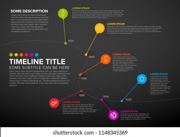 Colorful dark vector infographic timeline report template with bubbles