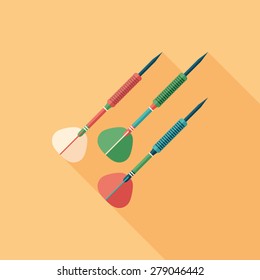 Colorful darts flat square icon with long shadows.