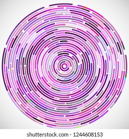 Colorful dashed random concentric circles abstract background. Vector illustration