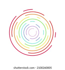 Colorful dashed random concentric circles. Isolated on white background. Vector illustration, eps 10.