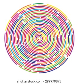 Colorful dashed random concentric circles abstract background