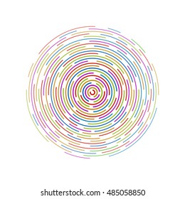 Colorful dashed random concentric circles. Isolated on white background. Vector illustration, eps 10.