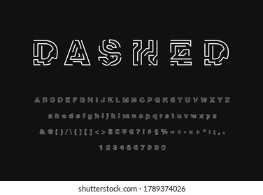 Colorful dashed stroke font set, vector illustration