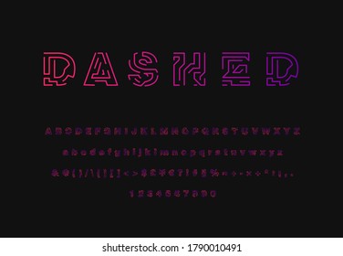 Colorful dashed stroke font set, vector illustration