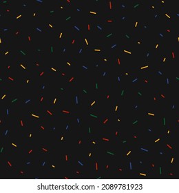 Colorful dashes on a black background. Vector abstract seamless pattern