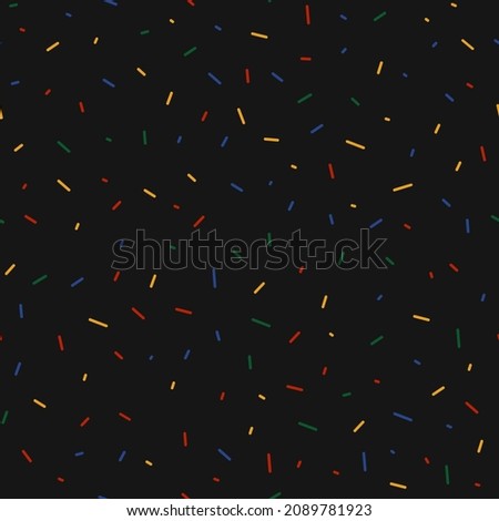Colorful dashes on a black background. Vector abstract seamless pattern