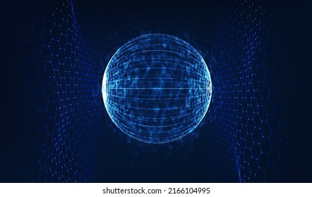 Colorful data sphere electronic block concept. Artificial intelligence behavioral science vector. Cryptocurrency education big data. EPS 10