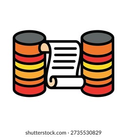 Colorful database storage illustration with document and stacked cylinders representing data organization and management