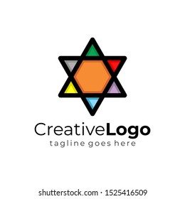 Colorful David Icon Six Star Logo Double Arrows Vector
