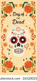  Dia Colorido do Crânio Morto com Marigold Flores Ilustração