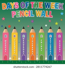 Colorful days of the week pencil wall chart poster template for kids classroom