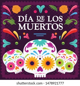 Colorful "Día de los Muertos" (Day Of The Dead in Spanish) - Copy Space Composition